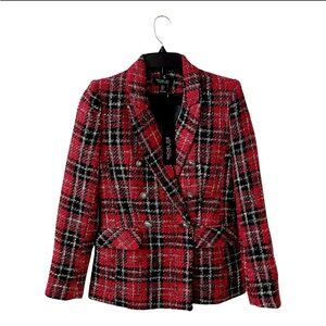 Rachel Zoe Red and Black Plaid Blazer with Notched Lapels